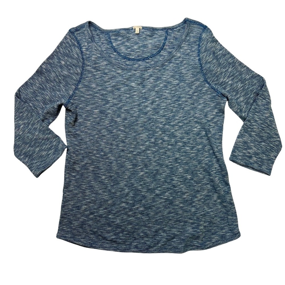 J Crew Blue Marled Knit Top 100% Cotton Long Sleeve Shirt Women's L